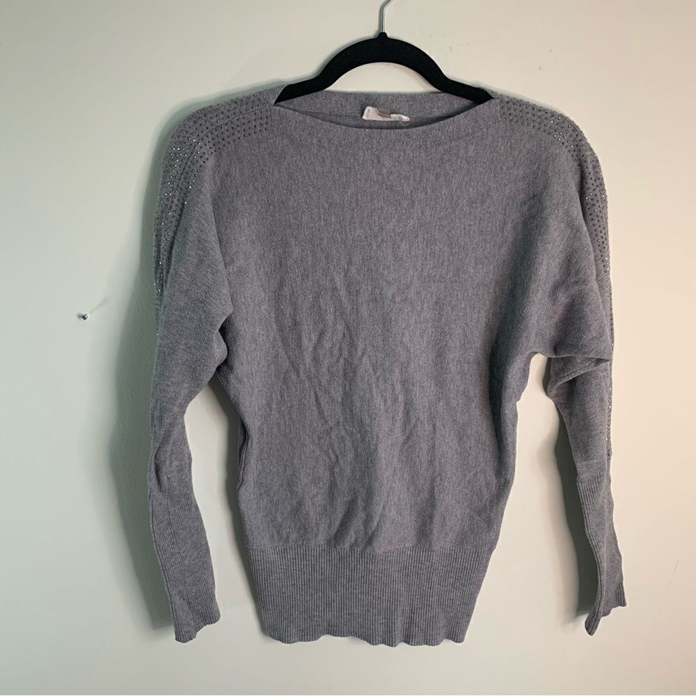Milano Grey Rhinestone Dolman Sleeve Sweater Size Small